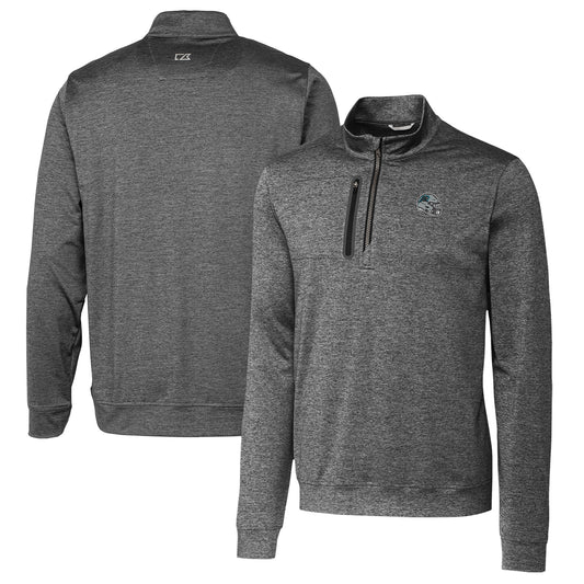 Men's Cutter & Buck  Gray Carolina Panthers Helmet Stealth Heathered Quarter-Zip Pullover Top