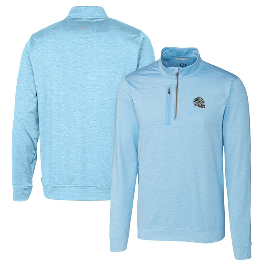 Men's Cutter & Buck Light Blue Carolina Panthers Helmet Stealth Heathered Quarter-Zip Pullover Top