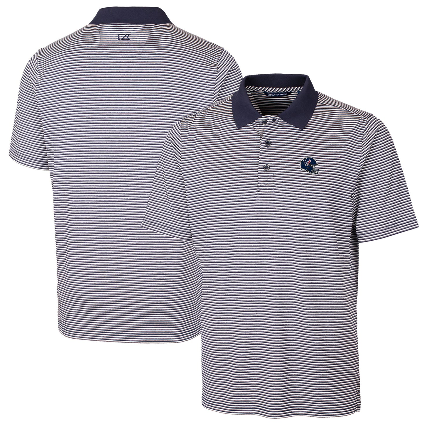 Men's Cutter & Buck  Navy Houston Texans Helmet Forge Tonal Stripe Stretch Polo