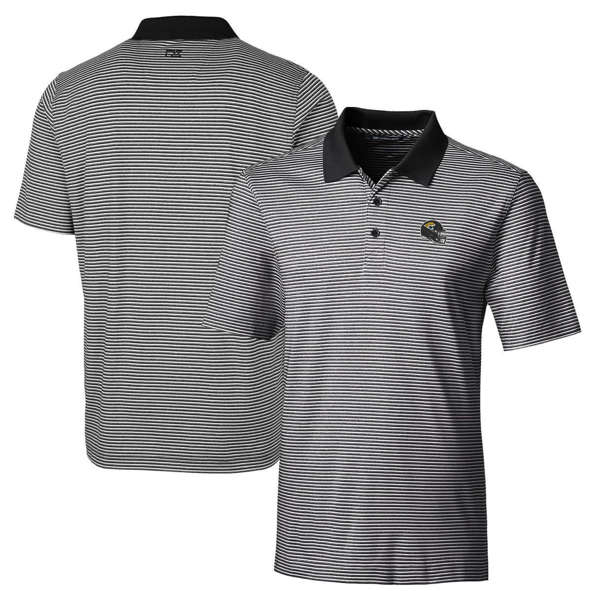 Men's Cutter & Buck  Black Jacksonville Jaguars Helmet Forge Tonal Stripe Stretch Polo