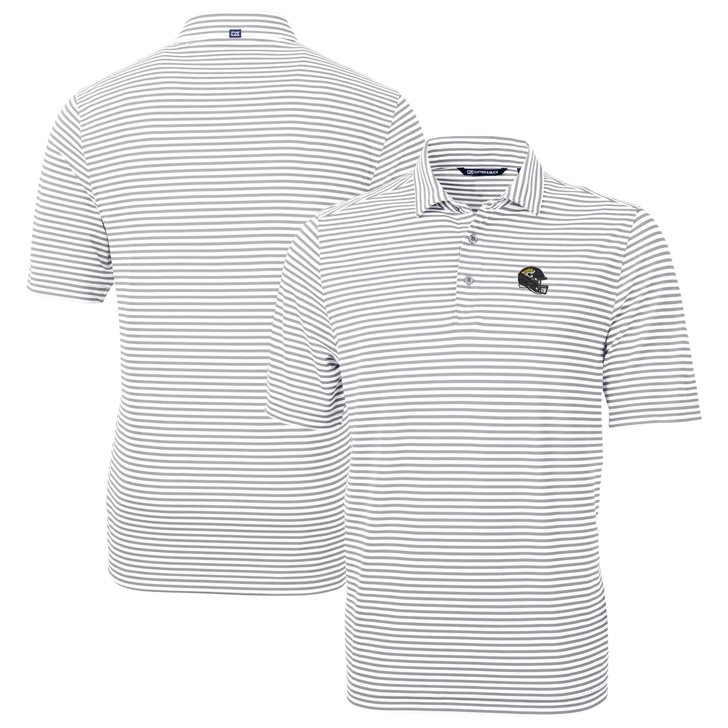 Men's Cutter & Buck  Gray Jacksonville Jaguars Helmet Virtue Eco Pique Stripe Recycled Polo
