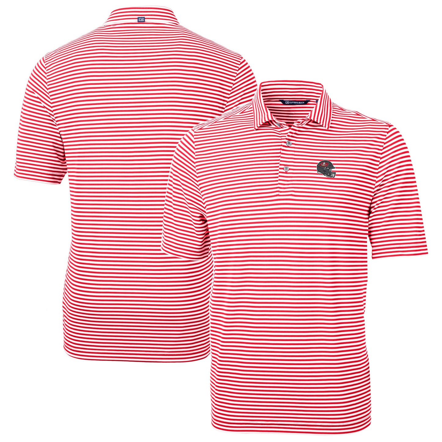 Men's Cutter & Buck  Red Tampa Bay Buccaneers Helmet Virtue Eco Pique Stripe Recycled Polo