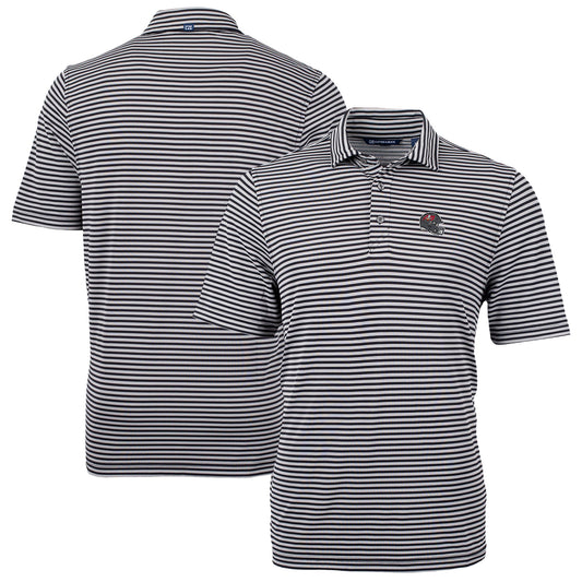 Men's Cutter & Buck  Black Tampa Bay Buccaneers Helmet Virtue Eco Pique Stripe Recycled Polo