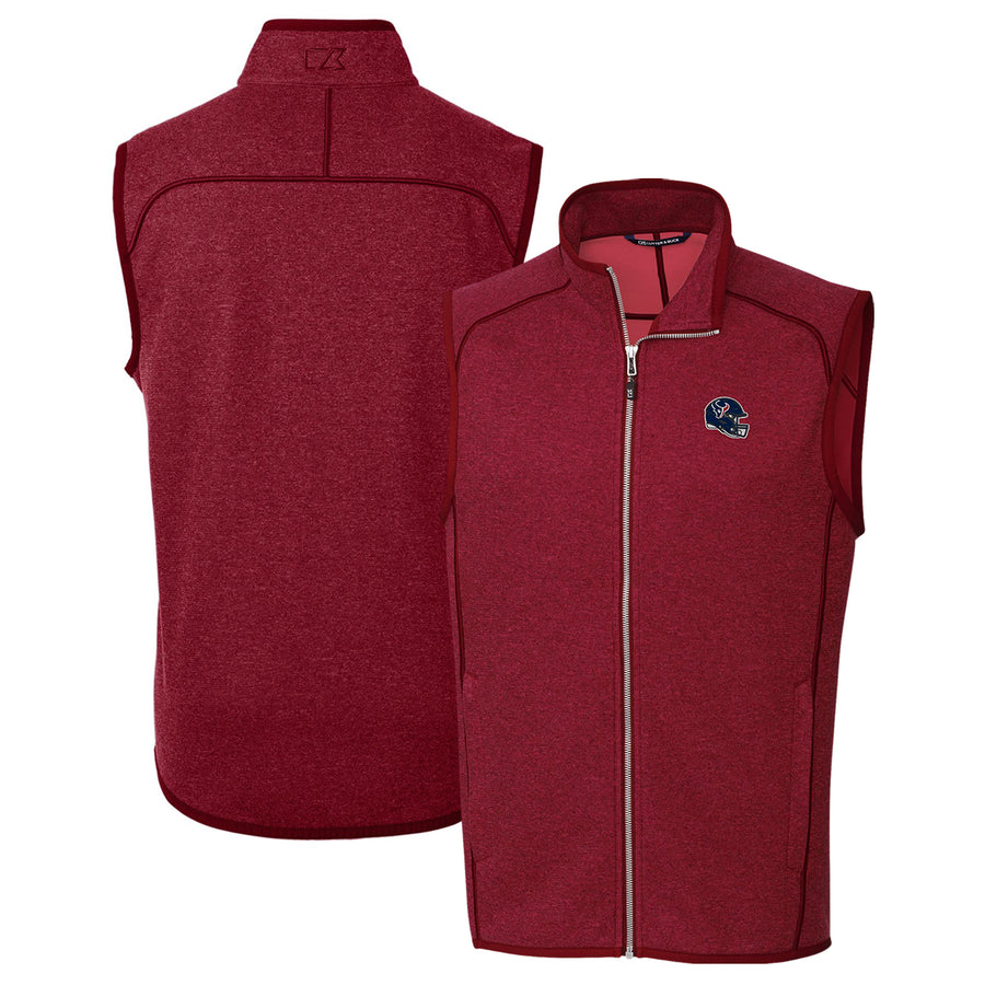 Men's Cutter & Buck  Red Houston Texans Helmet Mainsail Sweater Knit Fleece Full-Zip Vest