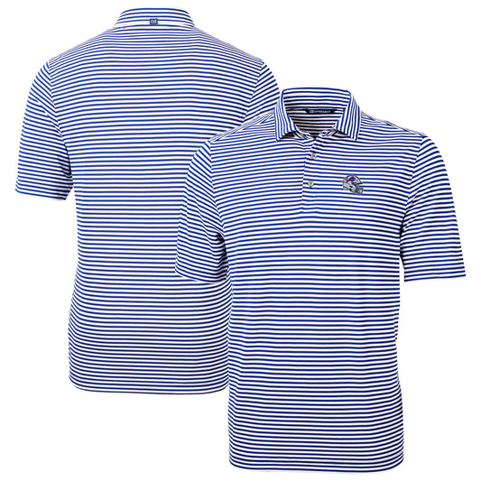 Men's Cutter & Buck  Royal Buffalo Bills Helmet Virtue Eco Pique Stripe Recycled Polo