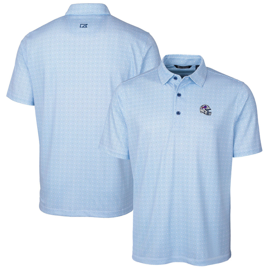 Men's Cutter & Buck  Royal Buffalo Bills Helmet Pike Double Dot Print Stretch Polo