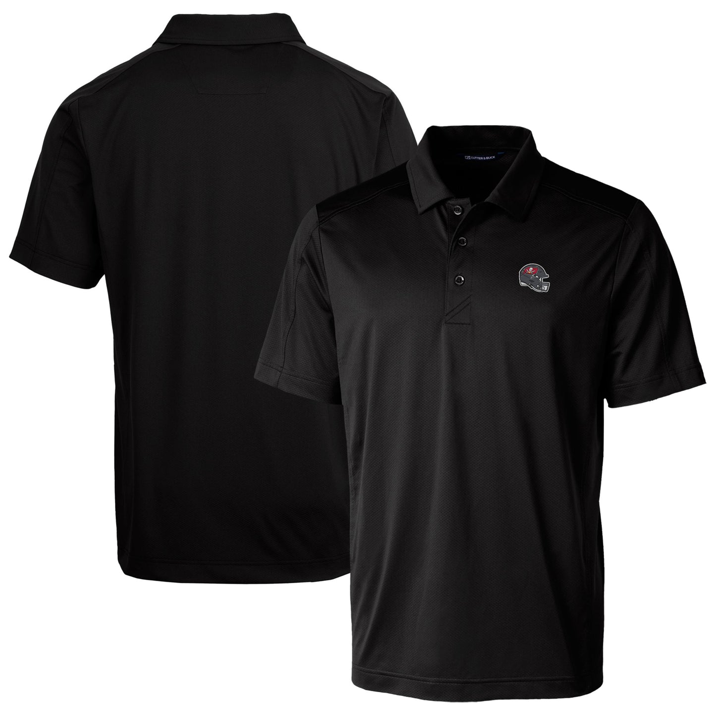 Men's Cutter & Buck  Black Tampa Bay Buccaneers Helmet Prospect Textured Stretch Polo