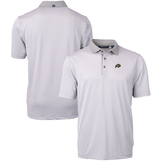 Men's Cutter & Buck  Gray/White Colorado Buffaloes Big & Tall Virtue Eco Pique Micro Stripe Recycled Polo