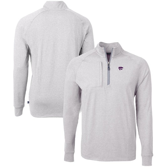 Men's Cutter & Buck  Heather Gray Kansas State Wildcats Big & Tall Adapt Eco Knit Quarter-Zip Pullover Top