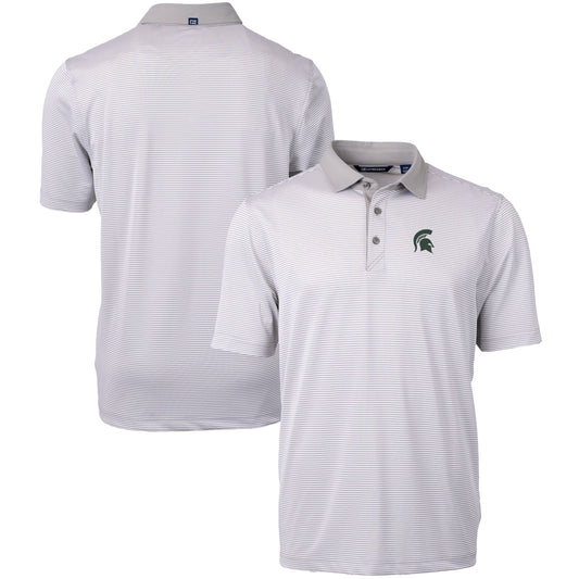 Men's Cutter & Buck  Gray/White Michigan State Spartans Big & Tall Virtue Eco Pique Micro Stripe Recycled Polo