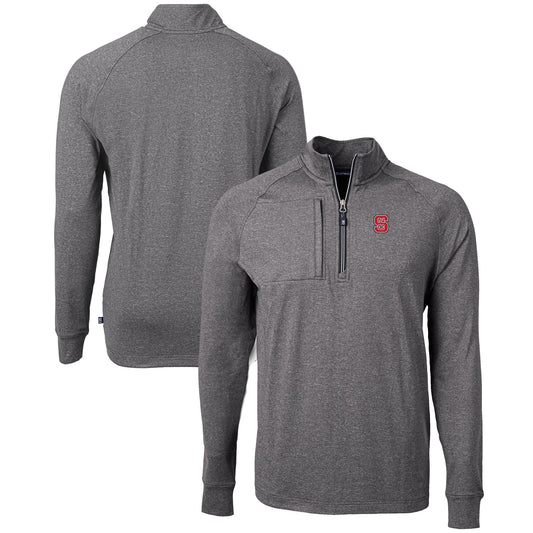 Men's Cutter & Buck  Heather Black NC State Wolfpack Big & Tall Adapt Eco Knit Quarter-Zip Pullover Top