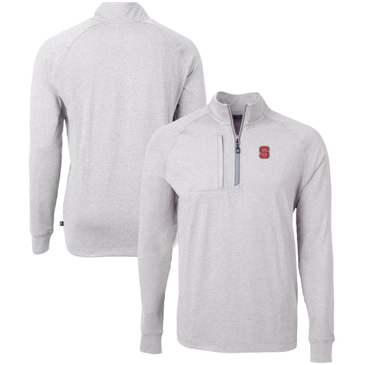 Men's Cutter & Buck  Heather Gray NC State Wolfpack Big & Tall Adapt Eco Knit Quarter-Zip Pullover Top