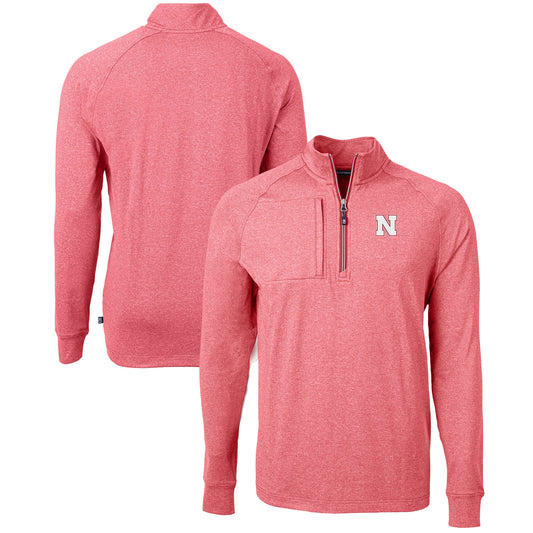 Men's Cutter & Buck  Heather Scarlet Nebraska Huskers Big & Tall Adapt Eco Knit Quarter-Zip Pullover Top