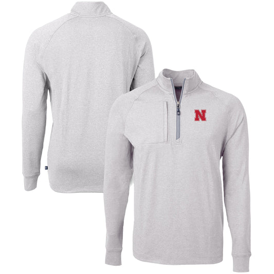 Men's Cutter & Buck  Heather Gray Nebraska Huskers Big & Tall Adapt Eco Knit Quarter-Zip Pullover Top