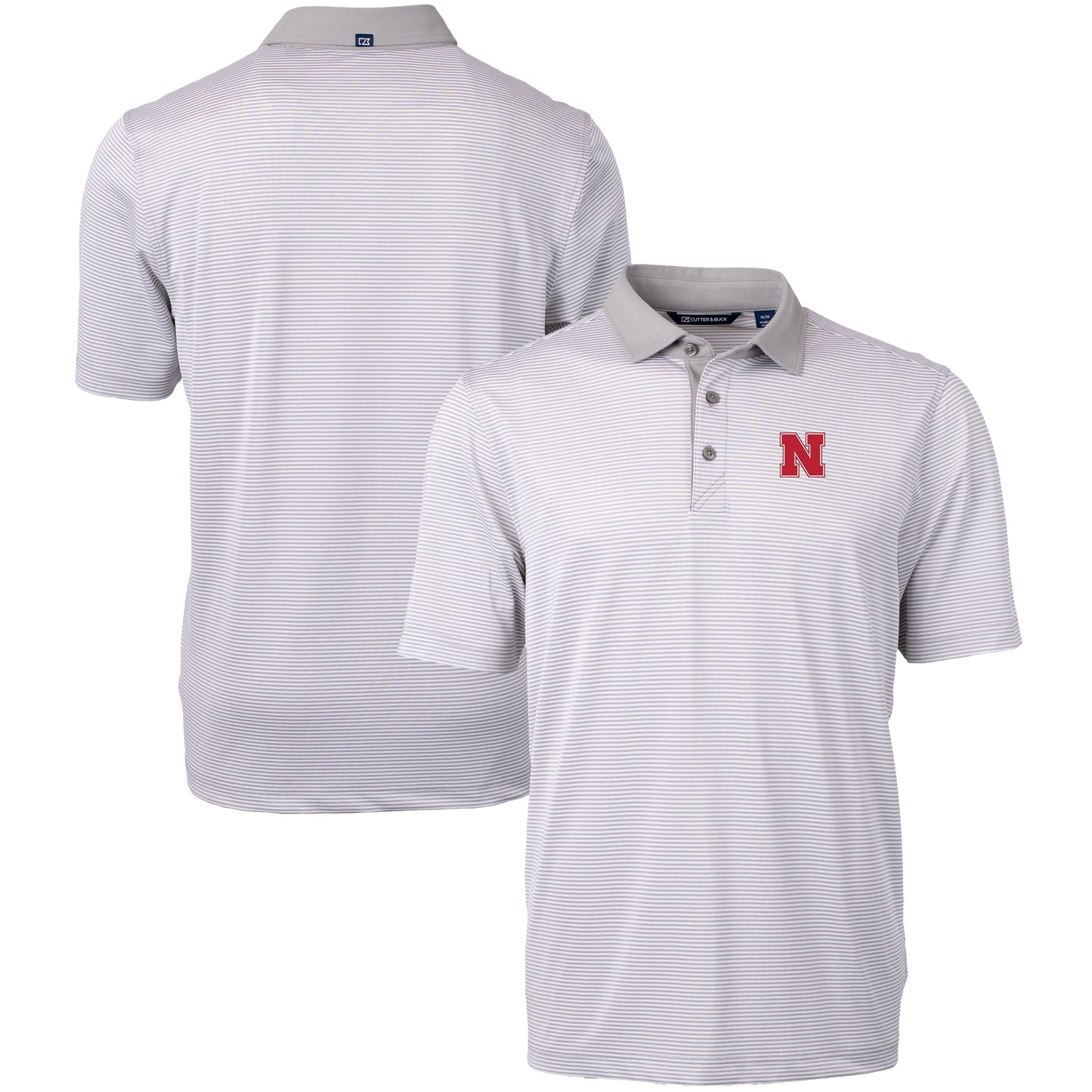 Men's Cutter & Buck  Gray/White Nebraska Huskers Big & Tall Virtue Eco Pique Micro Stripe Recycled Polo
