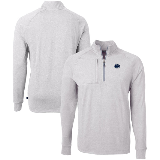 Men's Cutter & Buck  Heather Gray Penn State Nittany Lions Big & Tall Adapt Eco Knit Quarter-Zip Pullover Top
