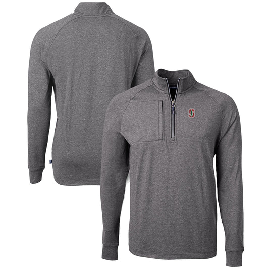 Men's Cutter & Buck  Heather Black Stanford Cardinal Big & Tall Adapt Eco Knit Quarter-Zip Pullover Top