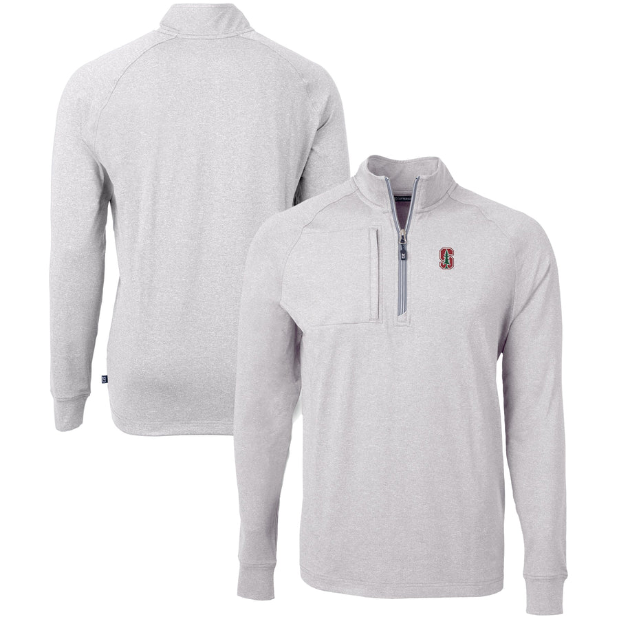 Men's Cutter & Buck  Heather Gray Stanford Cardinal Big & Tall Adapt Eco Knit Quarter-Zip Pullover Top