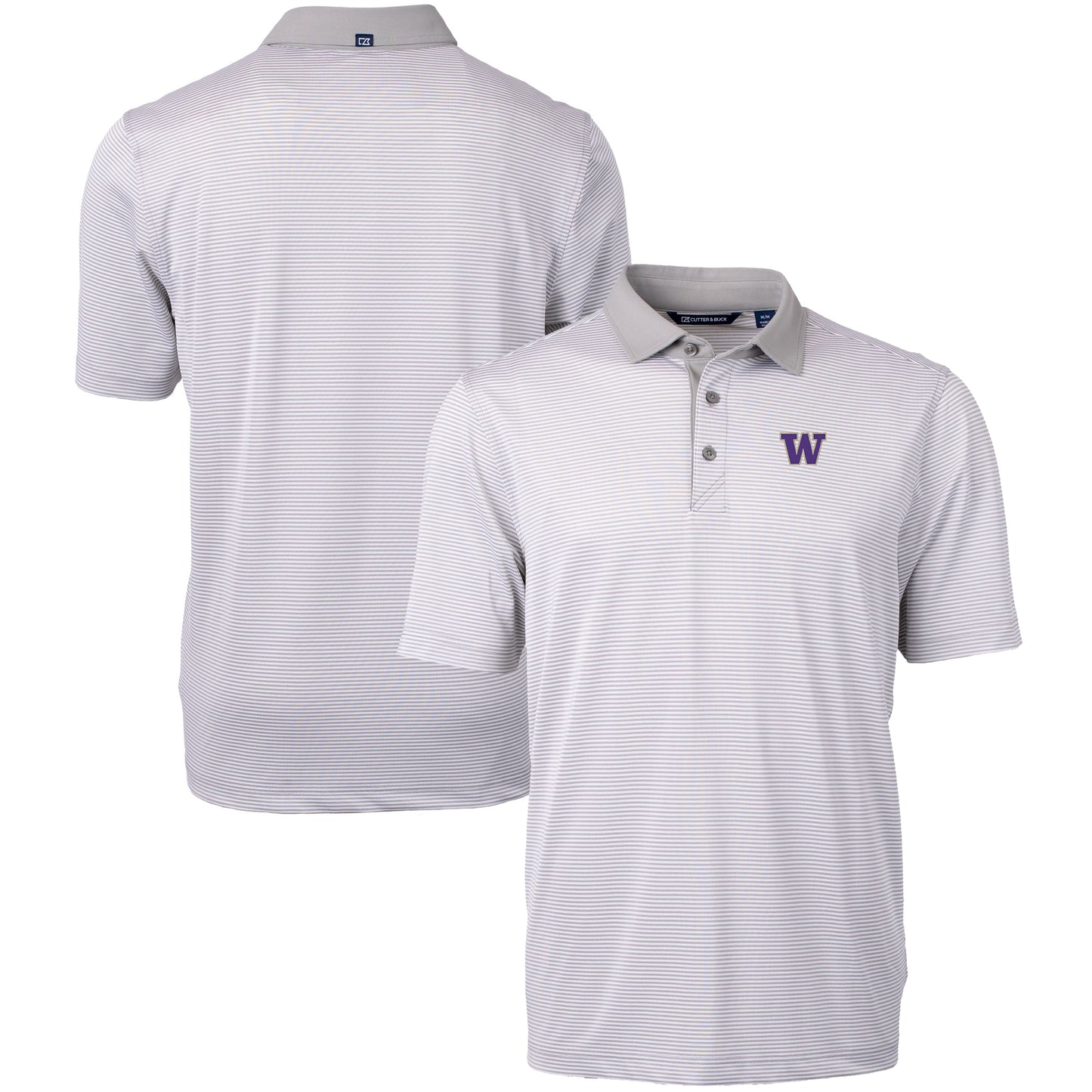 Men's Cutter & Buck  Gray/White Washington Huskies Big & Tall Virtue Eco Pique Micro Stripe Recycled Polo