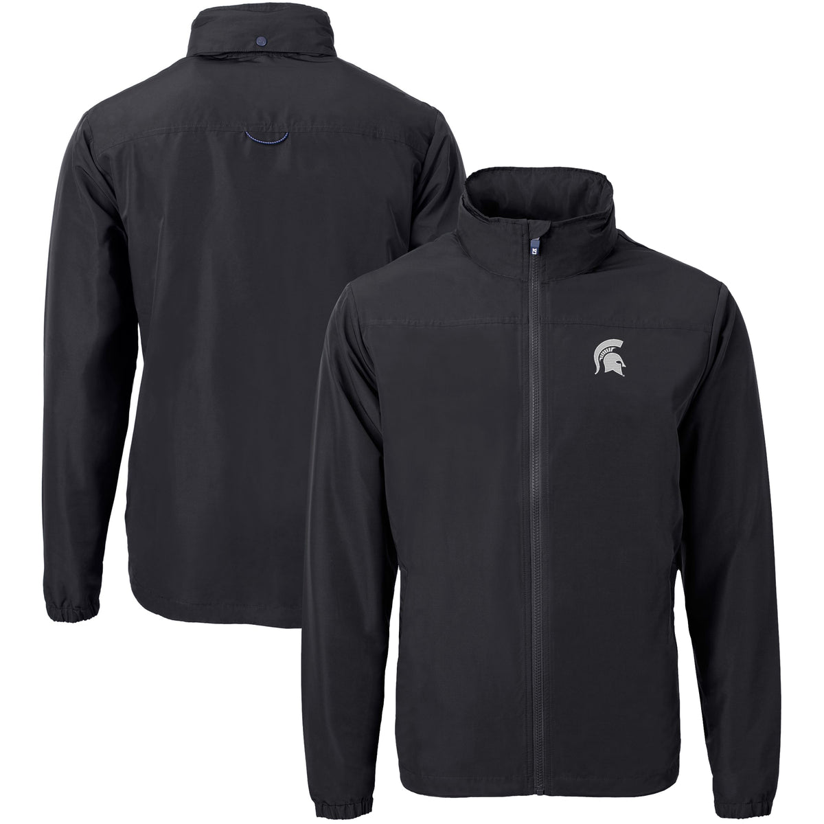 Men's Cutter & Buck  Black Michigan State Spartans Big & Tall Charter Eco Knit Recycled Full-Zip Jacket