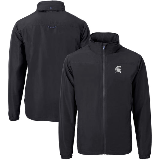 Men's Cutter & Buck  Black Michigan State Spartans Big & Tall Charter Eco Knit Recycled Full-Zip Jacket