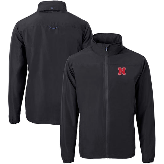 Men's Cutter & Buck  Black Nebraska Huskers Big & Tall Charter Eco Knit Recycled Full-Zip Jacket