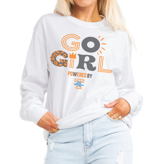 Women's Gameday Couture White Tennessee Volunteers PoweredBy Go Girl Boyfriend Fit Long Sleeve T-Shirt