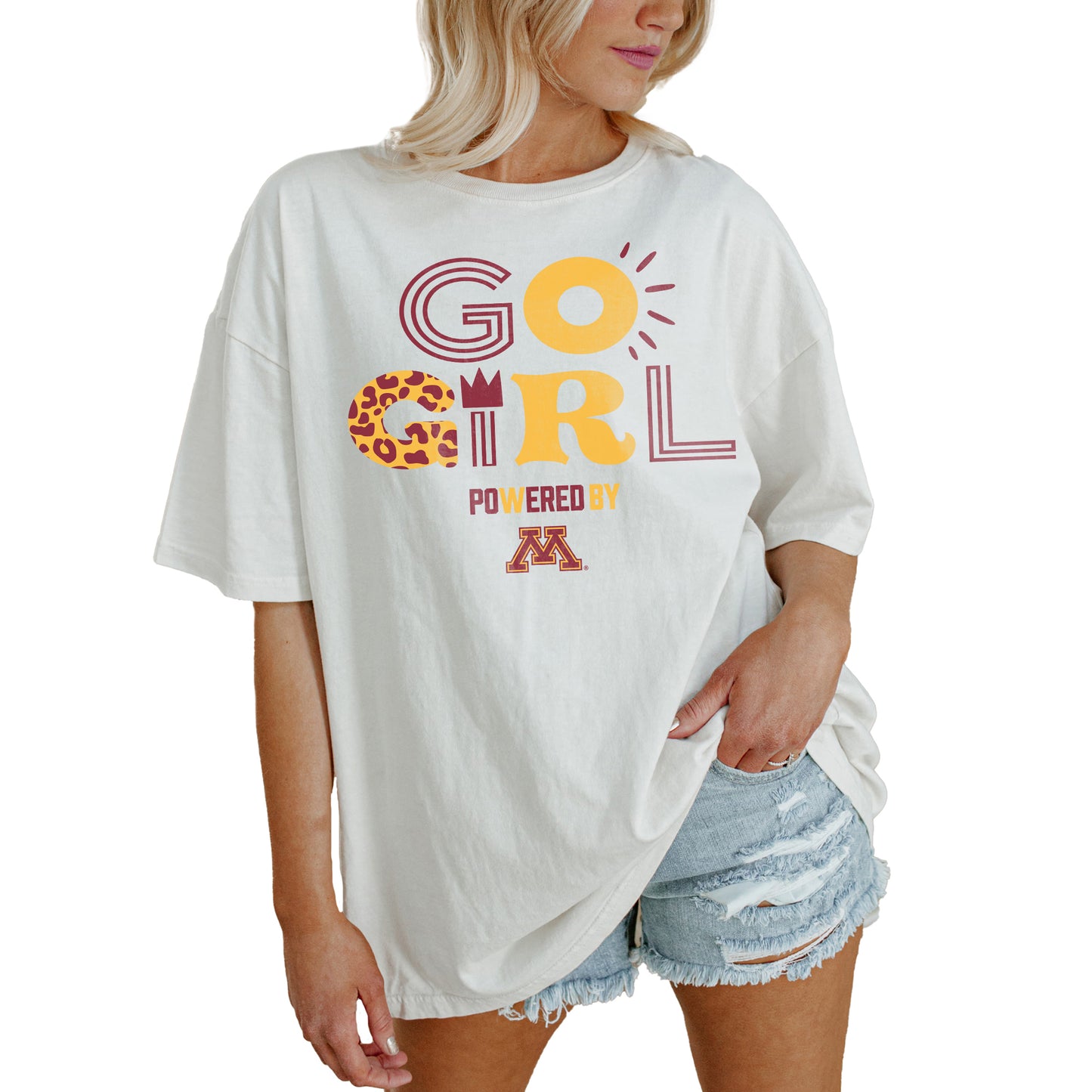 Women's Gameday Couture White Minnesota Golden Gophers PoweredBy Go Girl Oversized T-Shirt