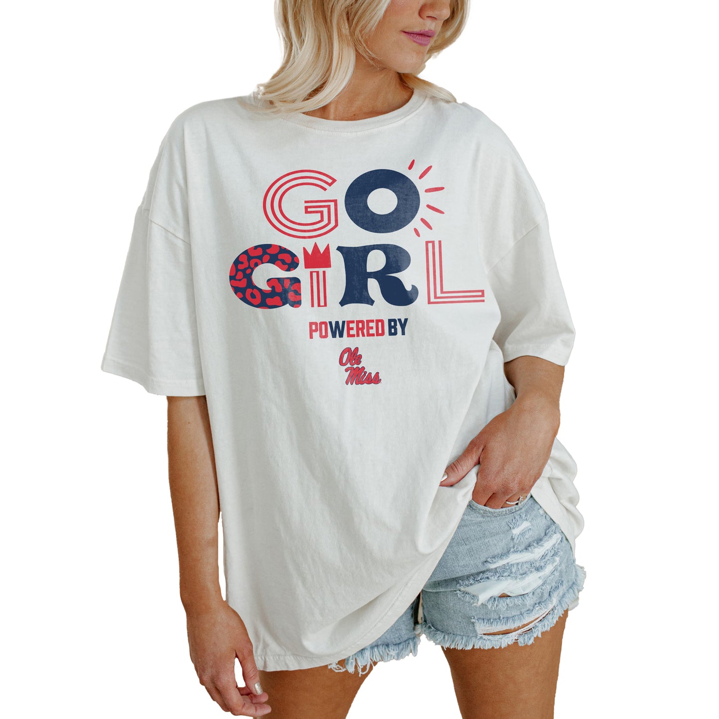 Women's Gameday Couture White Ole Miss Rebels PoweredBy Go Girl Oversized T-Shirt