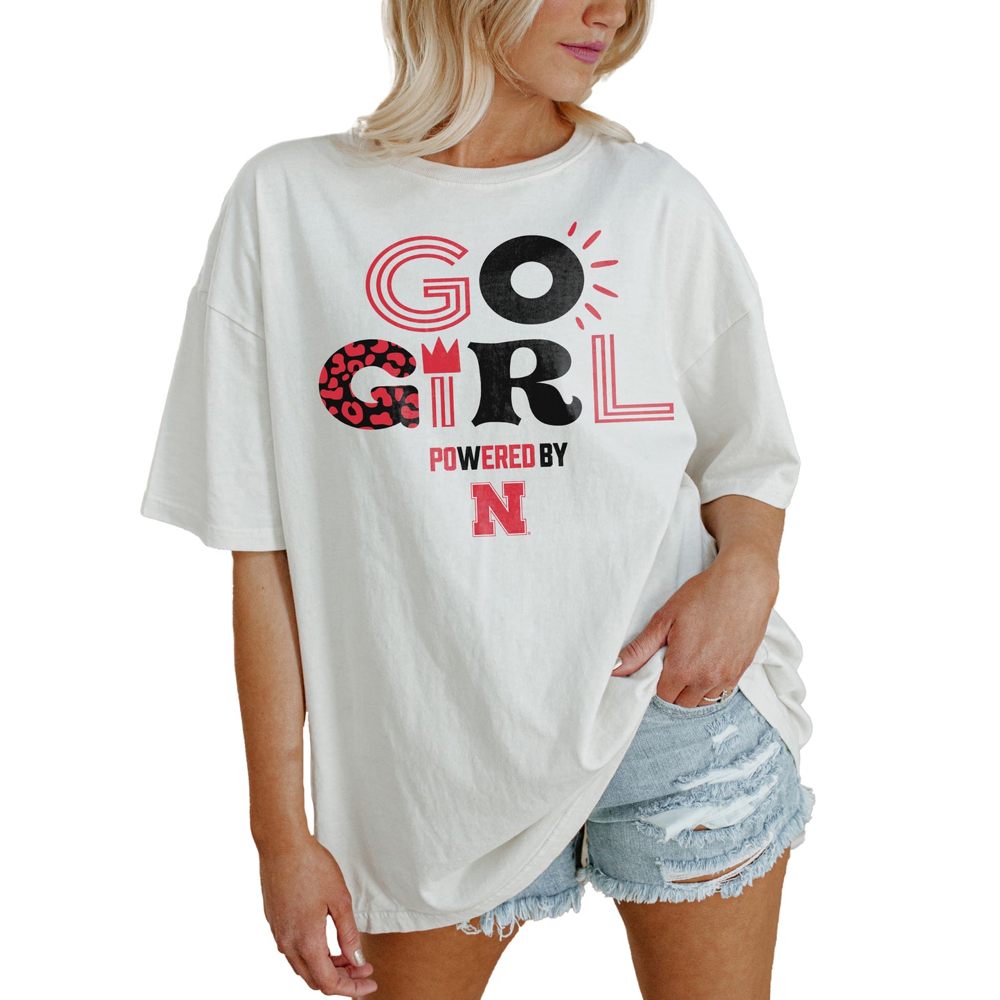 Women's Gameday Couture White Nebraska Huskers PoweredBy Go Girl Oversized T-Shirt