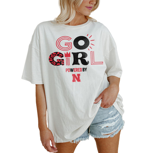 Women's Gameday Couture White Nebraska Huskers PoweredBy Go Girl Oversized T-Shirt