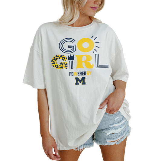 Women's Gameday Couture White Michigan Wolverines PoweredBy Go Girl Oversized T-Shirt