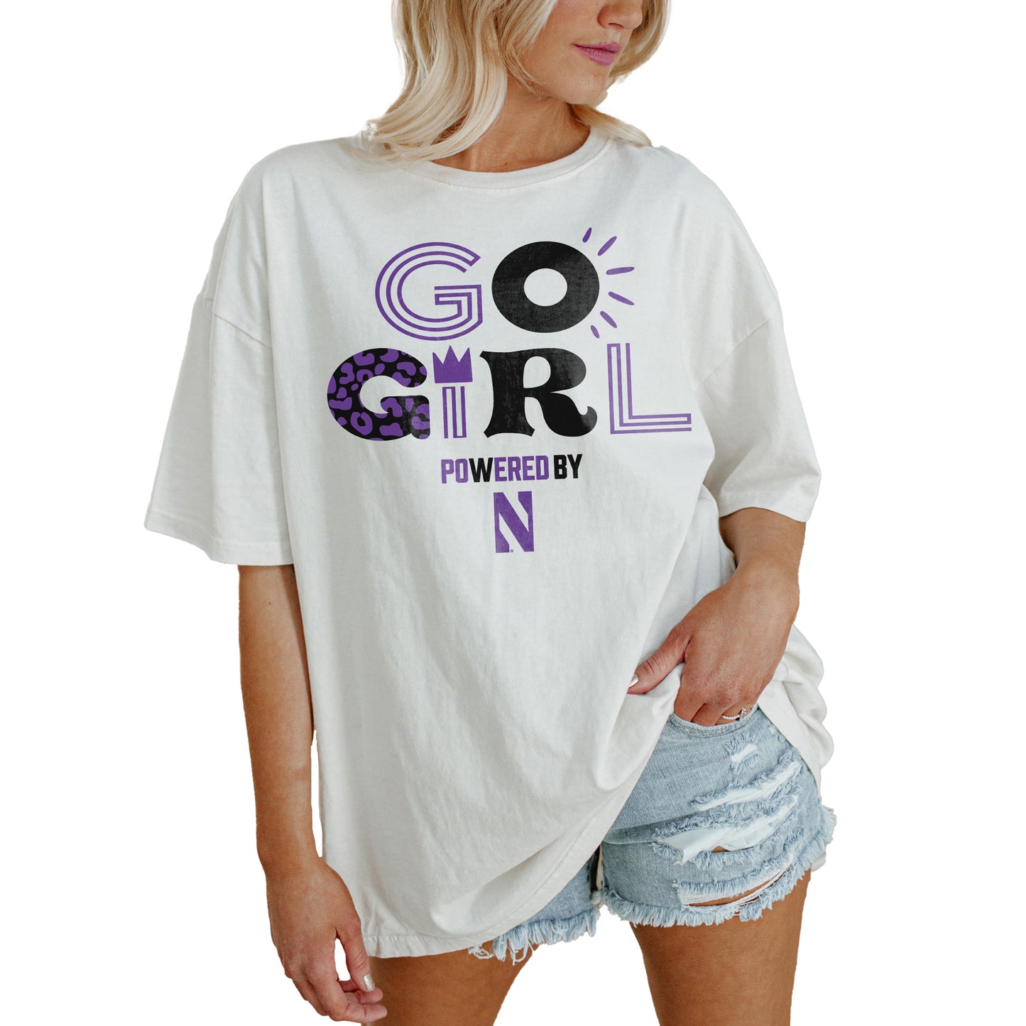 Women's Gameday Couture White Northwestern Wildcats PoweredBy Go Girl Oversized T-Shirt