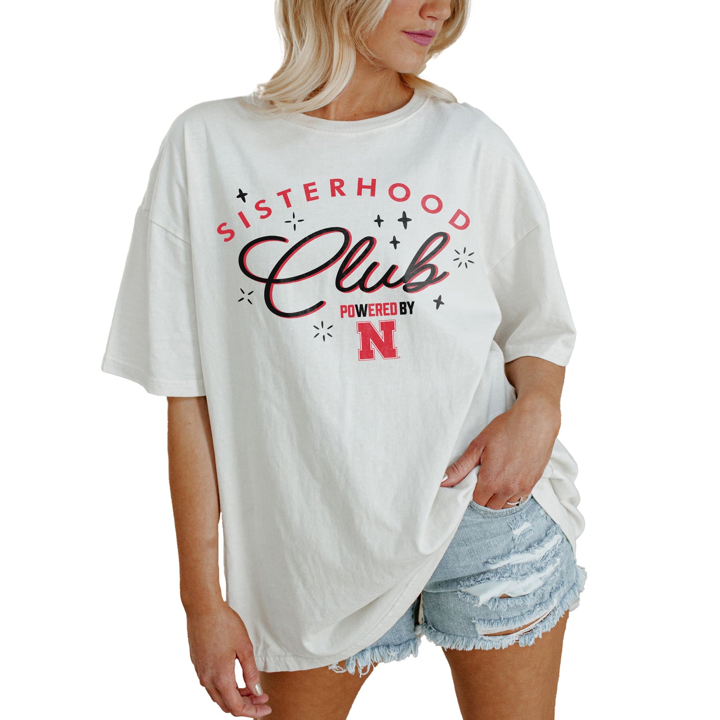 Women's Gameday Couture White Nebraska Huskers PoweredBy Sisterhood Oversized T-Shirt