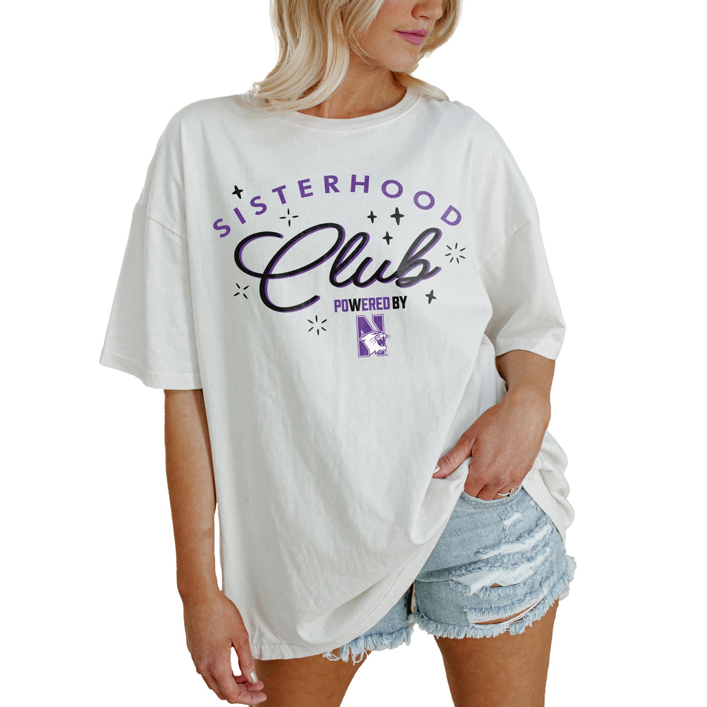 Women's Gameday Couture White Northwestern Wildcats PoweredBy Sisterhood Oversized T-Shirt