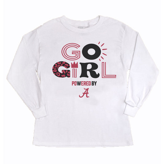 Girls Youth Gameday Couture White Alabama Crimson Tide PoweredBy Go Girl Long Sleeve T-Shirt