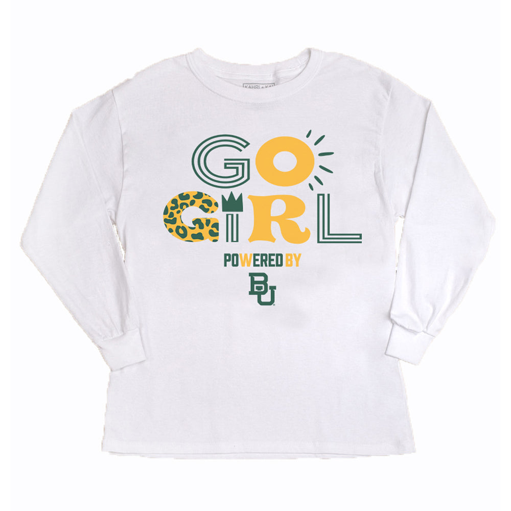 Girls Youth Gameday Couture White Baylor Bears PoweredBy Go Girl Long Sleeve T-Shirt