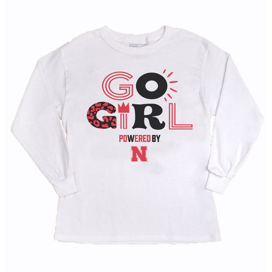 Girls Youth Gameday Couture White Nebraska Huskers PoweredBy Go Girl Long Sleeve T-Shirt