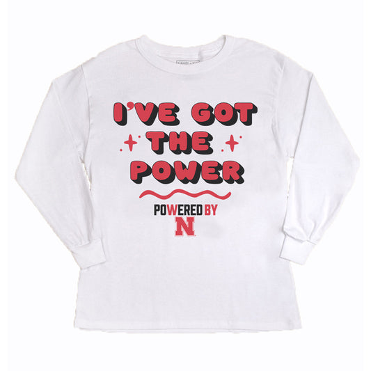 Girls Youth Gameday Couture White Nebraska Huskers PoweredBy Got the Power Long Sleeve T-Shirt