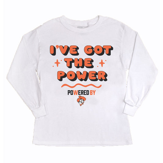 Girls Youth Gameday Couture White Oklahoma State Cowboys PoweredBy Got the Power Long Sleeve T-Shirt