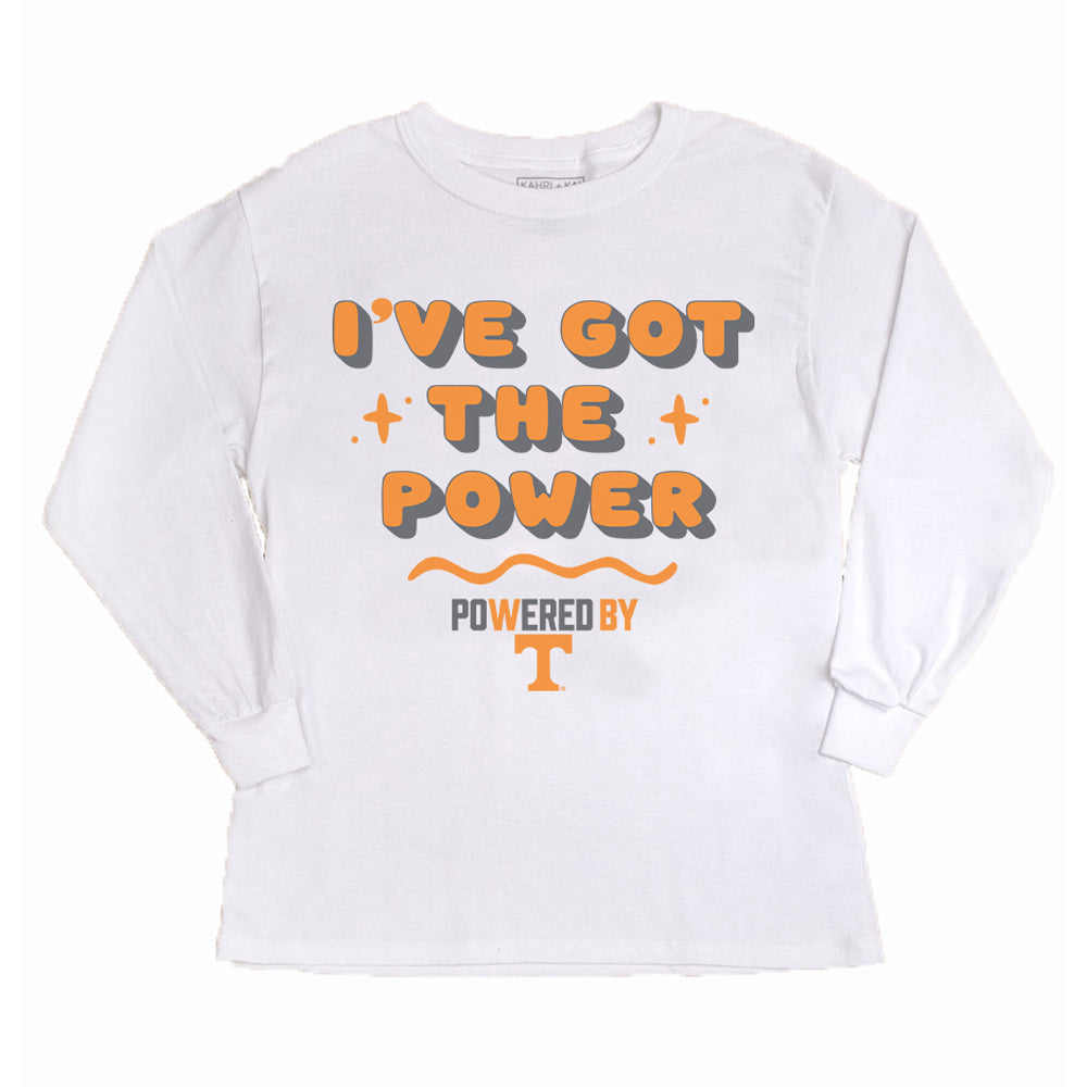 Girls Youth Gameday Couture White Tennessee Volunteers PoweredBy Got the Power Long Sleeve T-Shirt