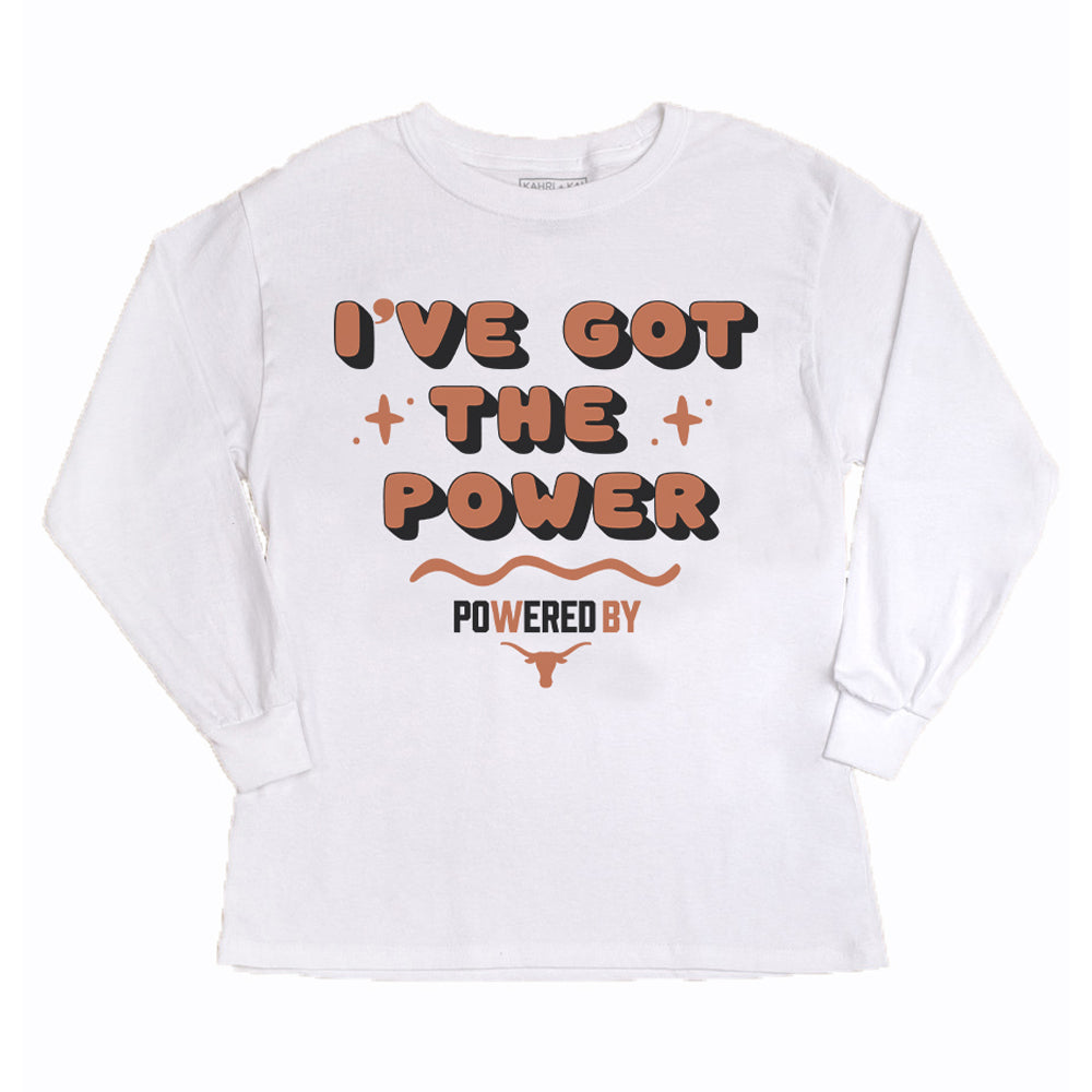 Girls Youth Gameday Couture White Texas Longhorns PoweredBy Got the Power Long Sleeve T-Shirt