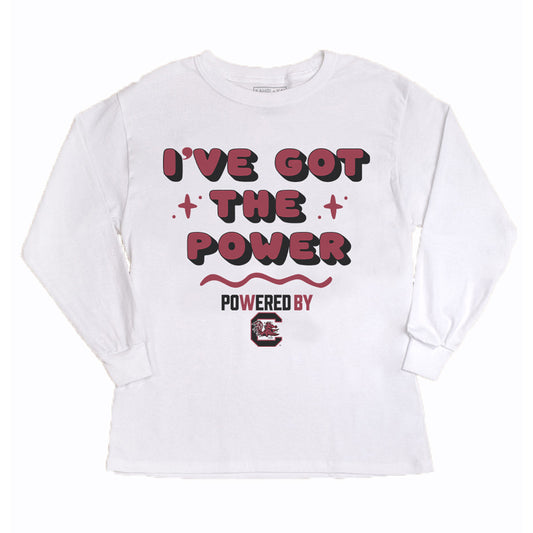 Girls Youth Gameday Couture White South Carolina Gamecocks PoweredBy Got the Power Long Sleeve T-Shirt