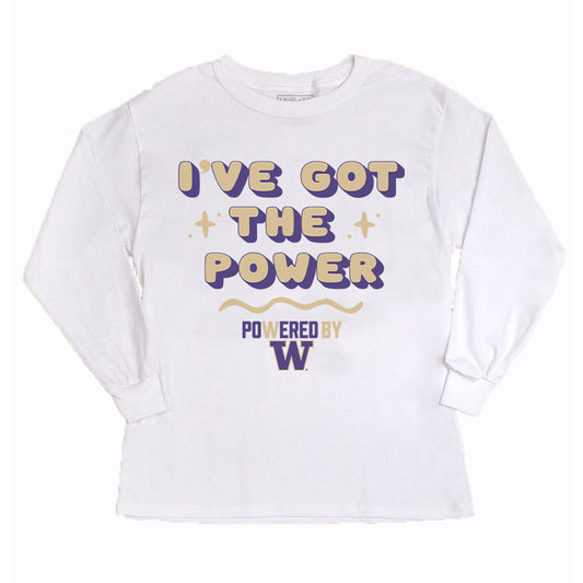 Girls Youth Gameday Couture White Washington Huskies PoweredBy Got the Power Long Sleeve T-Shirt