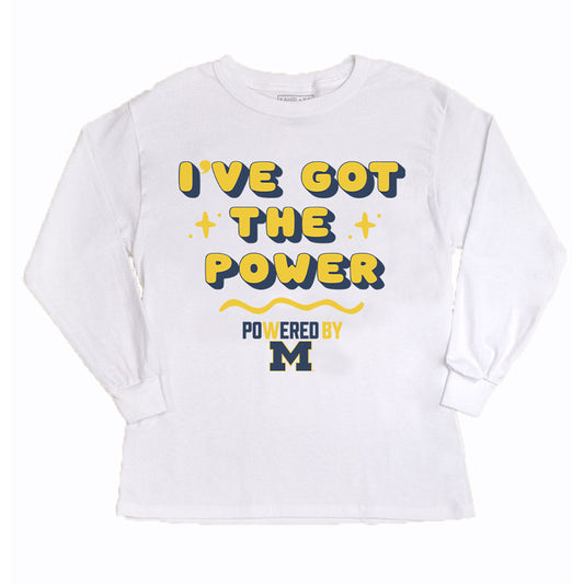 Girls Youth Gameday Couture White Michigan Wolverines PoweredBy Got the Power Long Sleeve T-Shirt