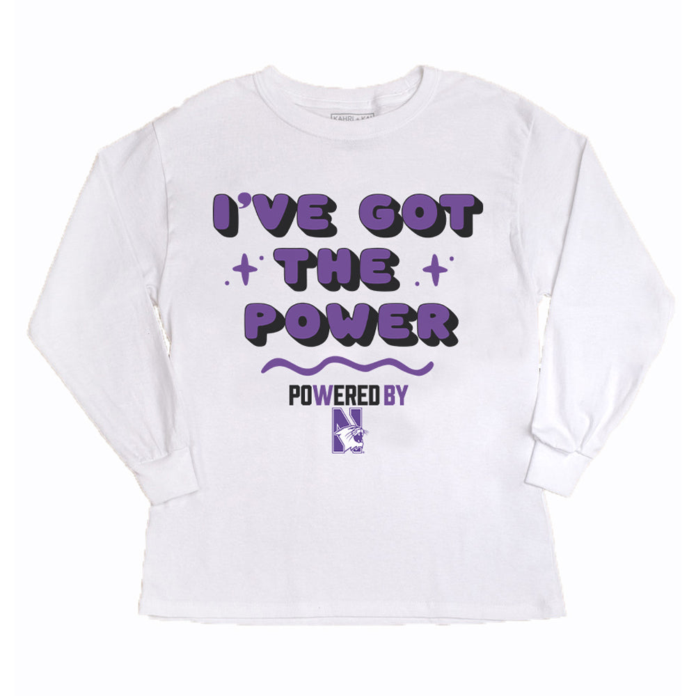 Girls Youth Gameday Couture White Northwestern Wildcats PoweredBy Got the Power Long Sleeve T-Shirt