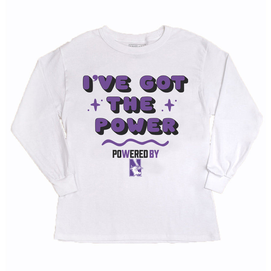 Girls Youth Gameday Couture White Northwestern Wildcats PoweredBy Got the Power Long Sleeve T-Shirt