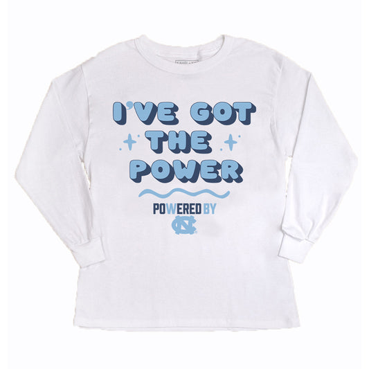 Girls Youth Gameday Couture White North Carolina Tar Heels PoweredBy Got the Power Long Sleeve T-Shirt