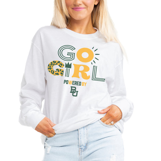 Women's Gameday Couture White Baylor Bears PoweredBy Go Girl Boyfriend Fit Long Sleeve T-Shirt