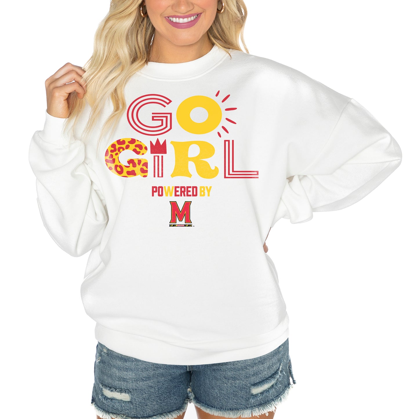 Women's Gameday Couture White Maryland Terrapins PoweredBy Go Girl Premium Pullover Sweatshirt